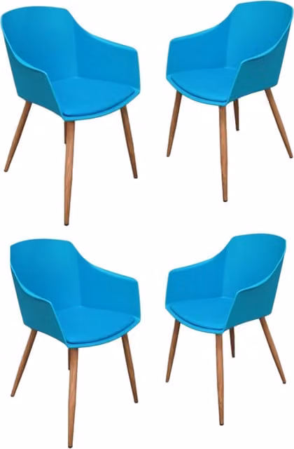 Life Interiors Eden Set of 4 Scandinavian Dining Chairs with Padded Synthetic Leather Cushions in Blue and White