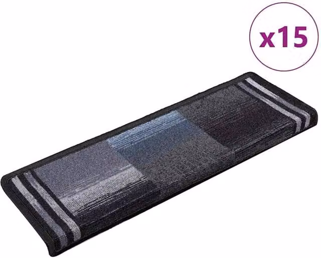 Berkfield Home Self-adhesive Stair Mats, 15 Pack, Black and Grey, W/D/H: 65 x 21 x 4 cm – 1