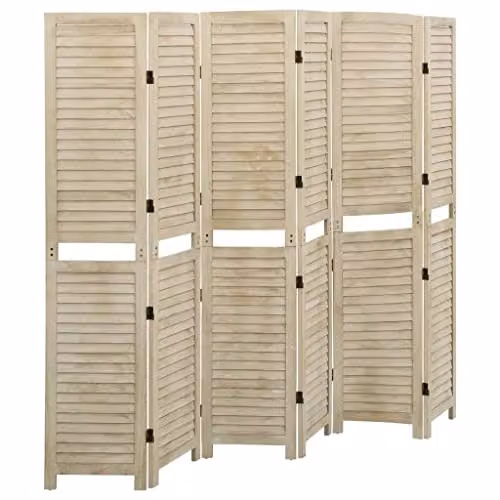 vidaXL 6-Panel Room Divider in Brown and Beige Solid Paulownia Wood, H 210 x W 165 cm