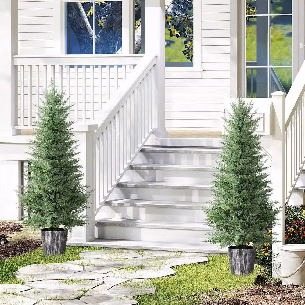 STILVORA Set of 2 Green Artificial Cypress Trees with Plastic Pots, Height: 135 cm – 3