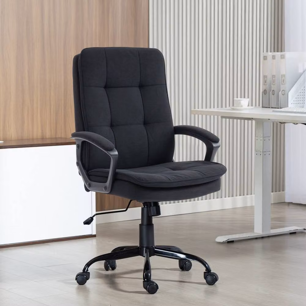 STILVORA Black Fabric Upholstered Task Chair with Armrests and 360 Degree Swivel – 3