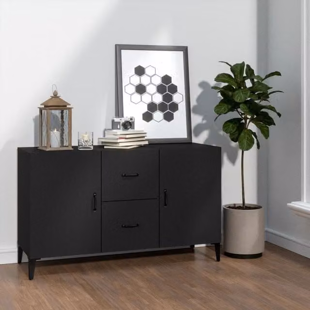 Berkfield Home Black Matt Classic Sideboard in MDF, W/D/H: 100 x 36 x 60 cm