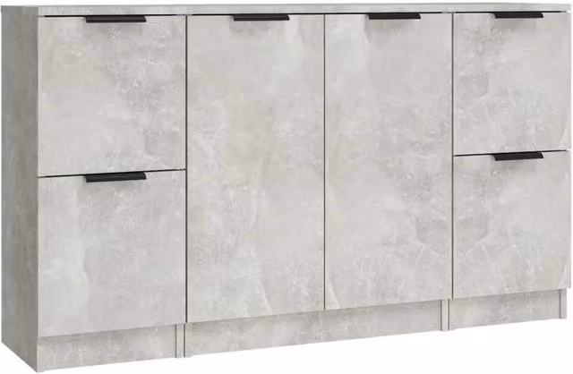 Berkfield Home Set of 3 Minimalist Sideboards in Concrete Grey Matt MDF – 1
