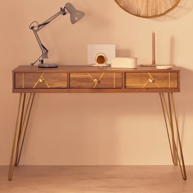 Orsina Modern Three Drawer Writing Desk in Brown, W/D/H: 120 x 55 x 79 cm