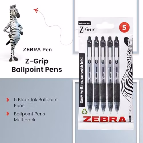 Zebra Z Grip Retractable Ballpoint Pens with Black Ink and Medium Point – 2