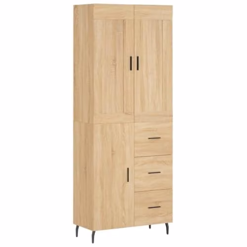 vidaXL Modern Sonoma Oak Highboard Sideboard with Drawers and Shelves for Living Room or Home Office, W/D/H: 90.0 x 34.0 x 69.5 cm