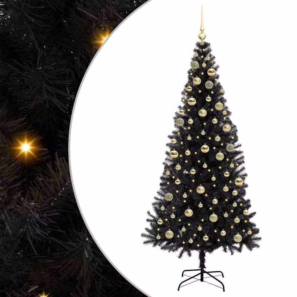 Berkfield Home Black PVC Christmas Tree with 300 LEDs and Stand, Height: 180 cm – 2