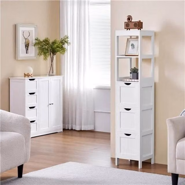 EONLION 5-tier Tall Bathroom Cabinet in White Matt – 1