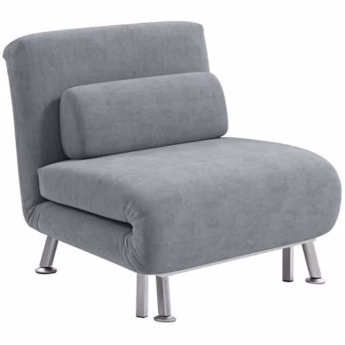 HOMCOM 3-in-1 Velvet Single Sofa Chair Bed with Metal Frame and Armrests, Grey, Seat Width: 75 cm – 1