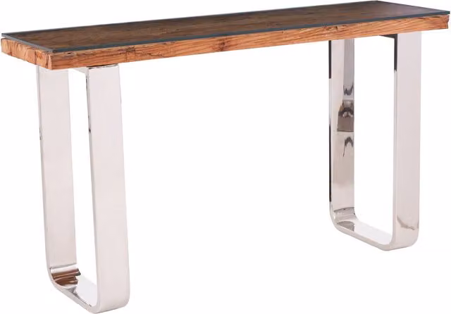 Orsina Kerala Natural U Shaped Base Console Table in Silver with Glass and Wood