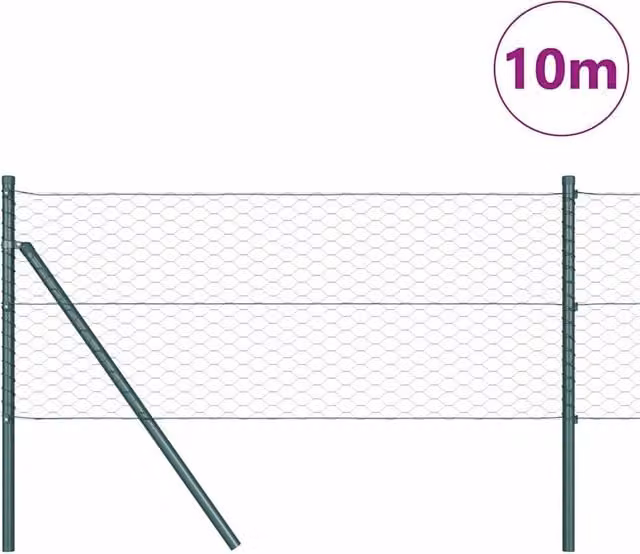 Berkfield Home Green Powder-Coated Steel Hexagon Fence, W: 0.6 m, L: 10 m – 1