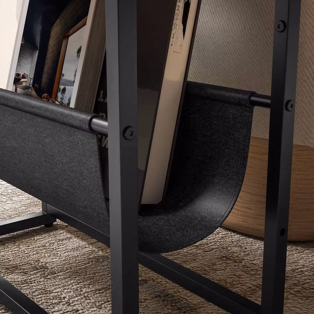 Wyld Haus Sanami Industrial 3 Tier Narrow Side Table with Magazine Slot in Brown and Black – 6