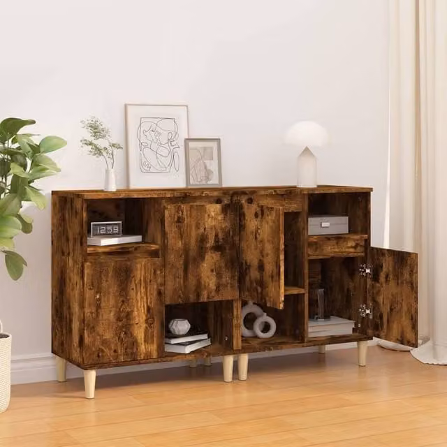 Berkfield Home Set of 2 Smoked Oak Sideboards in Brown, Engineered Wood, W/D/H: 60 x 35 x 70 cm – 1
