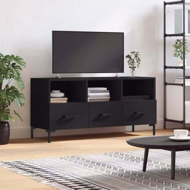 Berkfield Home Modern Black TV Cabinet in Matt Engineered Wood W/D/H: 102 x 36 x 50 cm