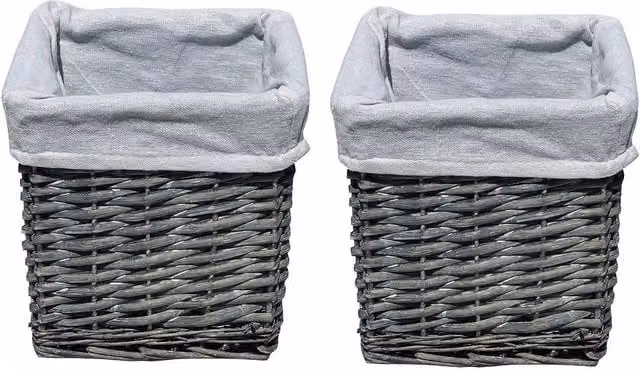 Topfurnishing Open Weave Rattan Storage Basket with Fabric Lining, Grey, W/D/H: 20 x 20 x 20 cm, Pack of 2
