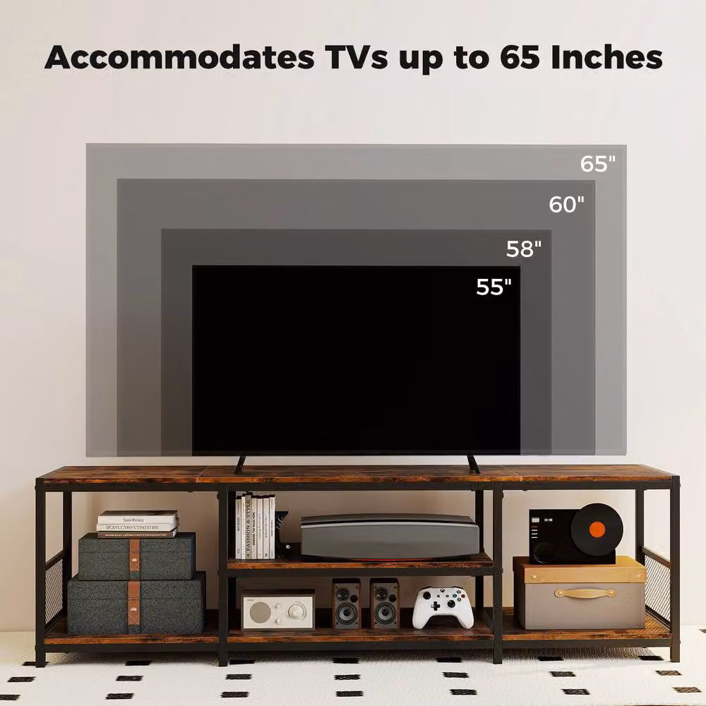 Costway Industrial Entertainment Center TV Stand in Brown for TVs up to 65 Inches – 3