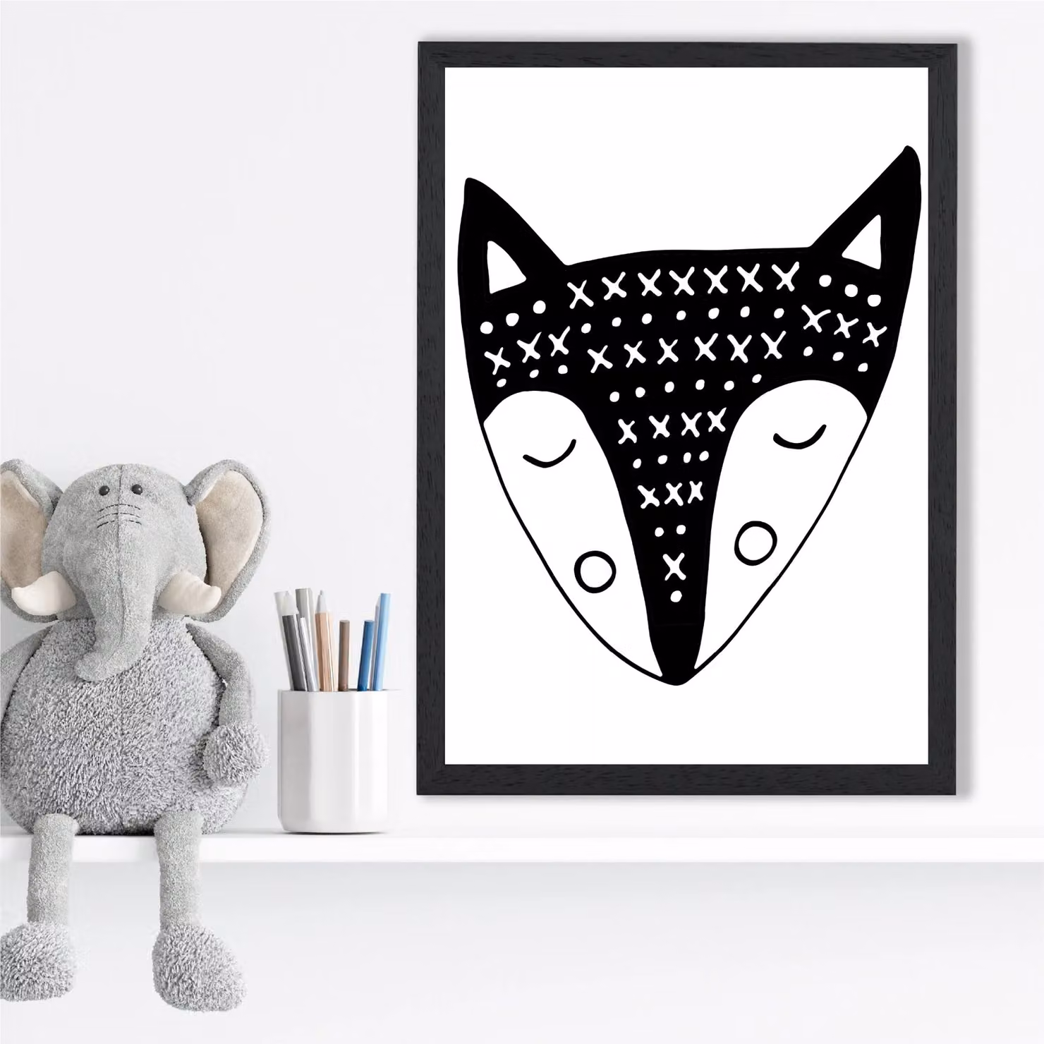 ARTZE Black Fox Scandi Animal Framed Print in Black – 2