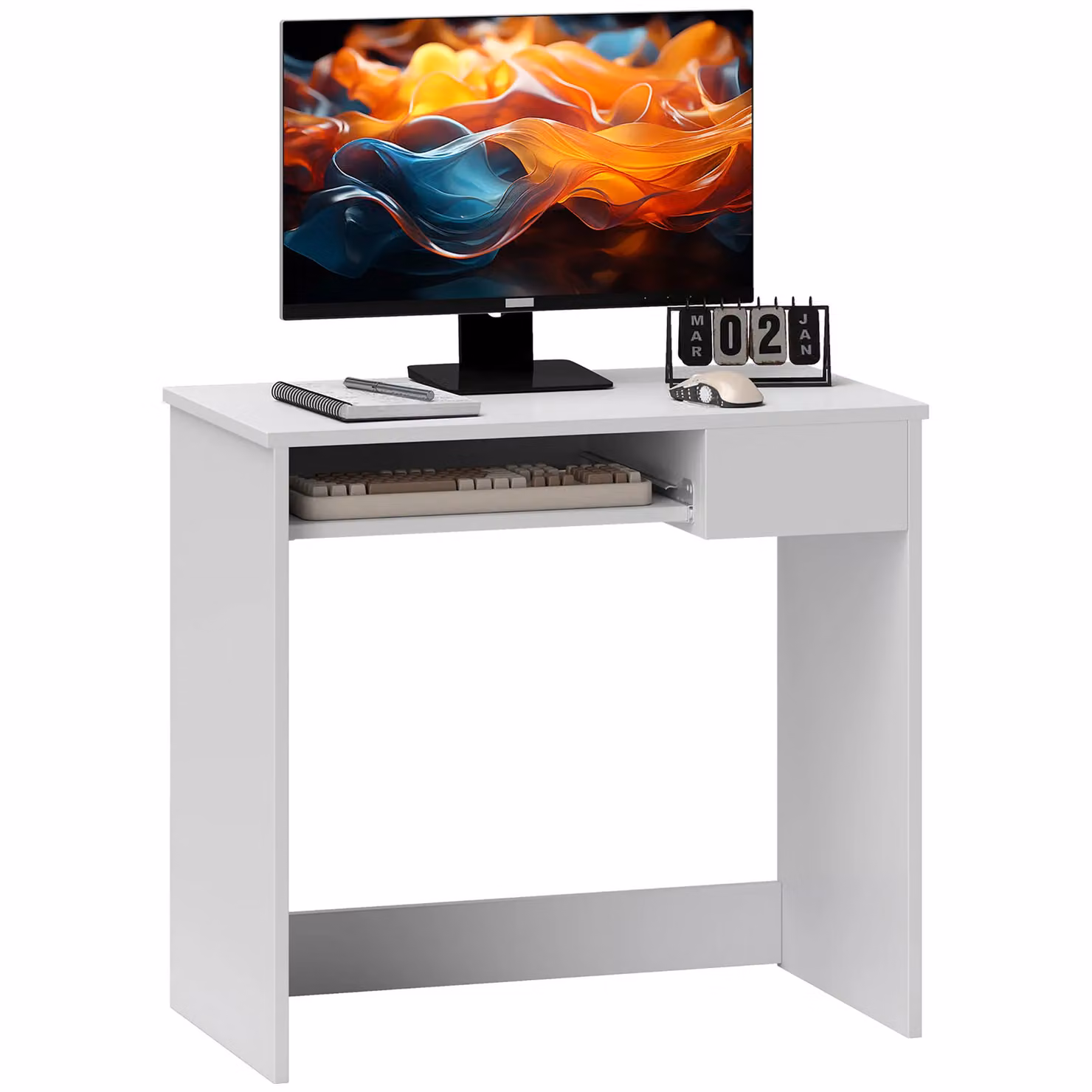 HOMCOM Compact Computer Desk with Keyboard Tray and Drawer, White – 2