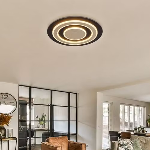 Globo Lighting Modern Round LED Ceiling Light in Champagne, Brown and Black Metal and MDF, D: 48 cm, 40 W, 1100 lm, 3000 K Warm White – 2