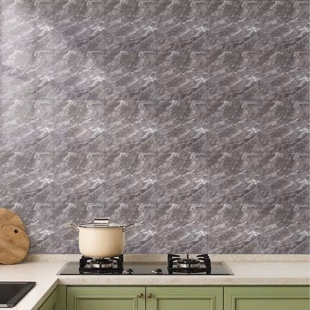 Livingandhome 10-Piece Self-Adhesive Grey Marble PVC Wall Stickers with Stone Look Design