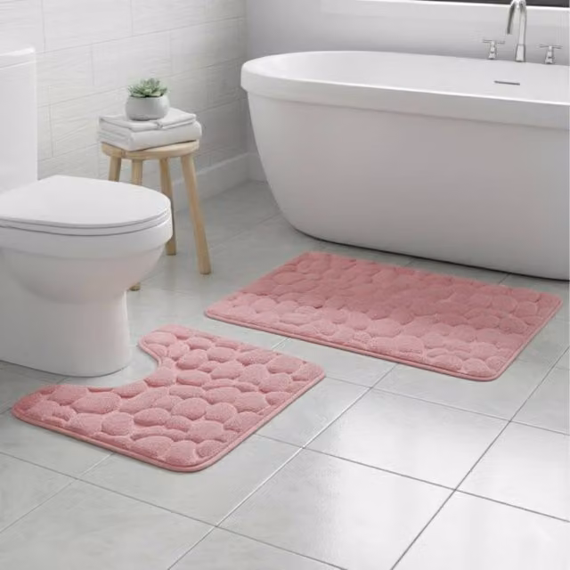Snug City Pebble Design Memory Foam Bath Mat Set in Pink, W: 80 cm, D: 50 cm – 1