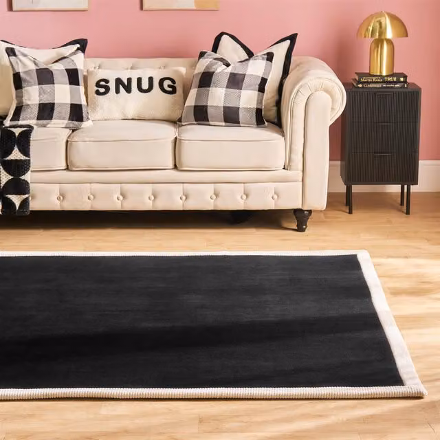 OHS Contrast Border Non Slip Tufted Hallway Runner Rug in Black, W/D/H: 160 x 230 cm
