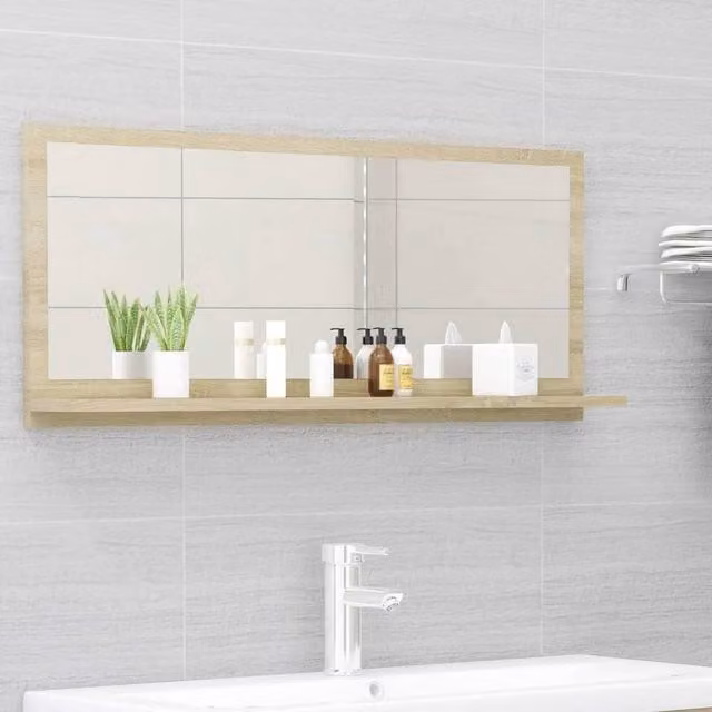 Berkfield Home Sonoma Oak Rectangular Bathroom Mirror, Brown, W: 90 cm, H: 37 cm, D: 10.5 cm