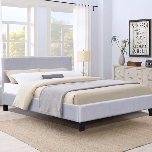 Comfy Living Modern Upholstered Fabric Gas Lift Ottoman Bed Frame in Light Grey, Small Double, W/D/H: 120 x 200 cm