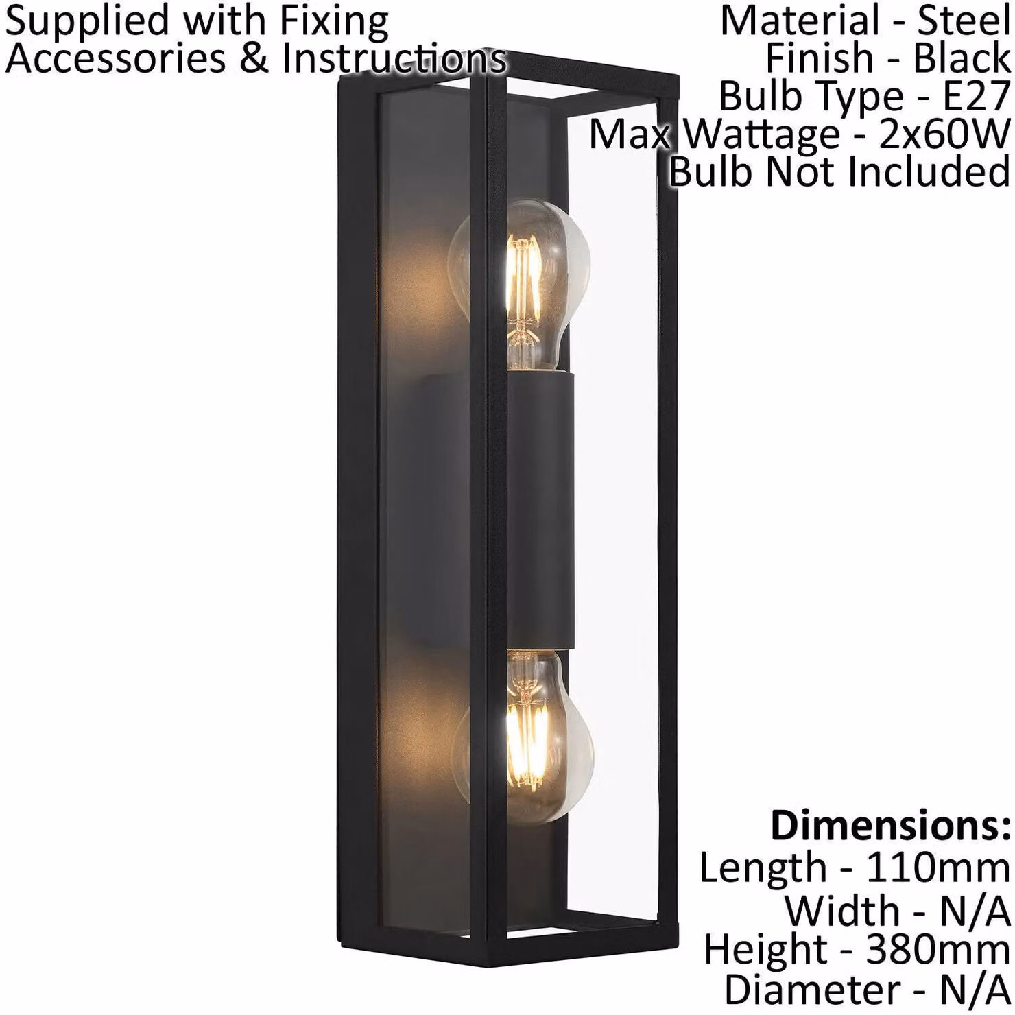 Loops Black Wall Light with Transparent Glass Shades and Metal Frame, E27 – 2