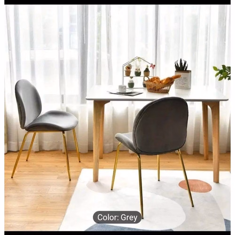 KORVIXA Set of 2 Mid-Century Modern Velvet Dining Chairs in Grey with Gold Accents – 3