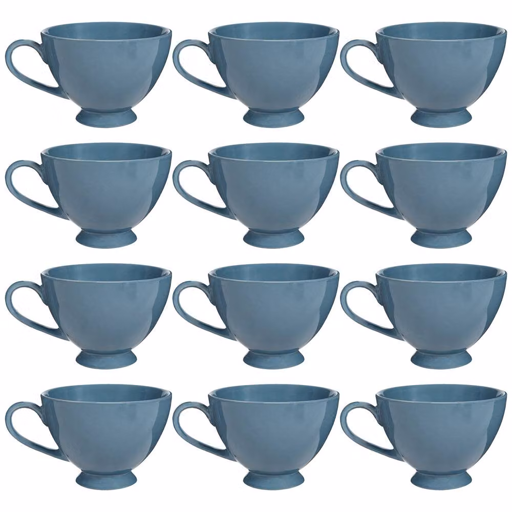 Dibor Montmartre Set of 12 Large French Blue Ceramic Tea Cups and Coffee Mugs – 2