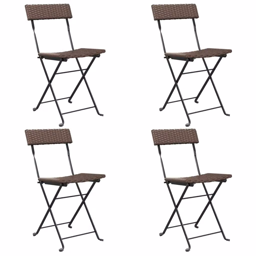 Berkfield Home Set of 4 Folding Bistro Chairs in Brown Poly Rattan and Steel