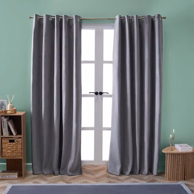 OHS Pinsonic Grey Velvet Ready Made Eyelet Curtains, Width: 229 cm, Drop: 229 cm – 1