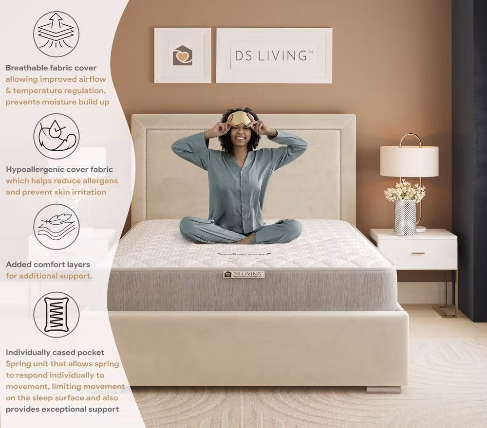 DS Living Luxe Essentials Medium Pocket Sprung Mattress in Grey, Small Single – 5
