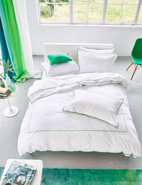Designers Guild Astor Cotton Percale Bedding Set, Green and White