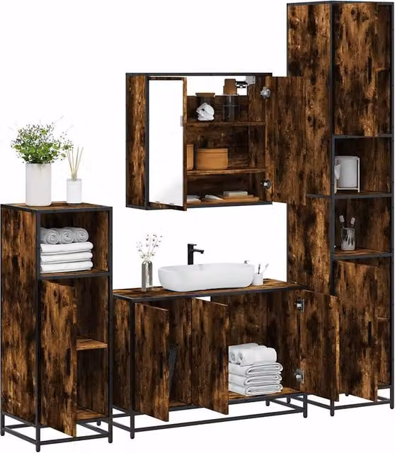 Berkfield Home 4-Piece Industrial Bathroom Furniture Set in Smoked Oak Brown