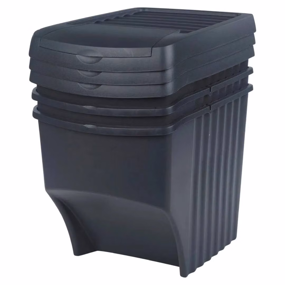 EONLION 3 Piece Stackable Plastic Waste Bin Set with Lids and Odour Filter, Black – 2