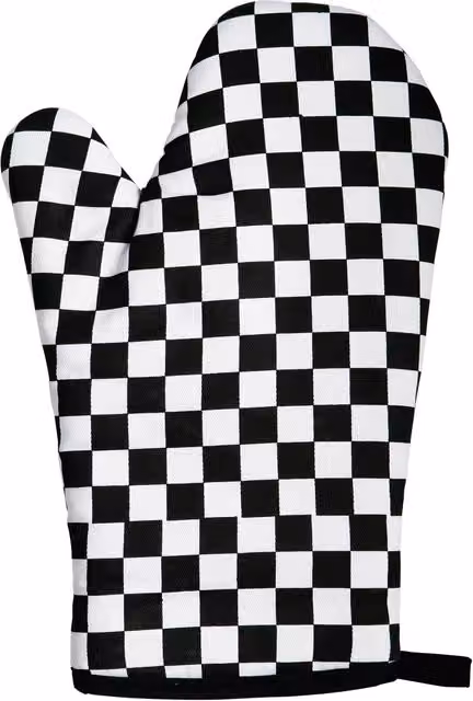 Orsina Check Mate Single Oven Glove in Black and White Cotton with Quilted Heat Protection – 1