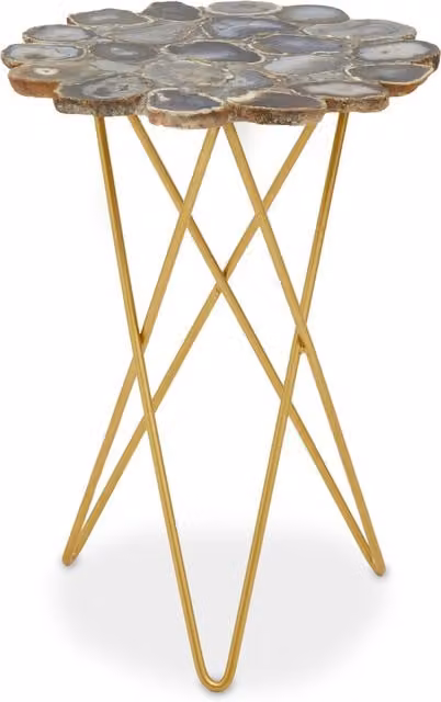 Orsina Side Table with Natural Stone Agate Top and Gold Metal Legs, W/D/H: 41 x 41 x 56 cm