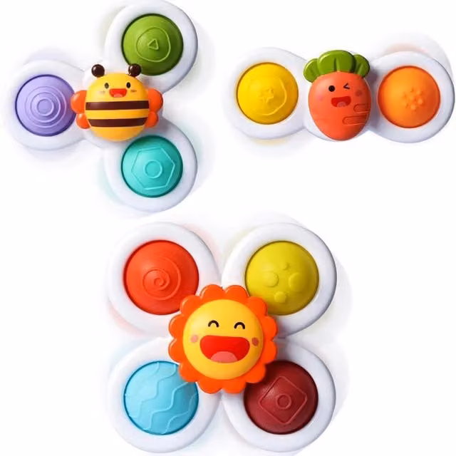Dyzi 3 Piece BPA-Free Sensory Suction Cup Fidget Spinner Set in White and Multicolour