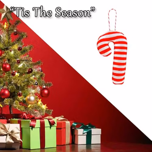 VFM e-Store Red Striped Fabric Candy Cane Hanging Christmas Tree Decoration, 12.5 cm – 6