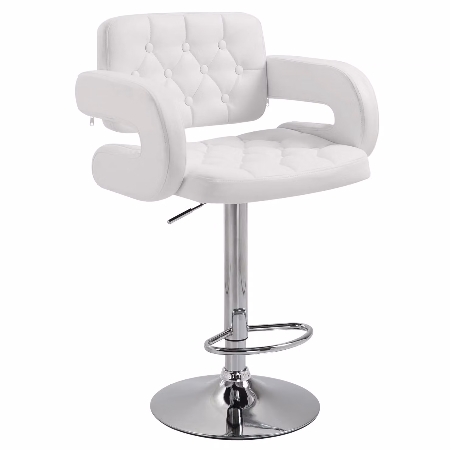 HOMCOM Adjustable Height White PU Leather and Steel Bistro Barstool with 360 Degree Swivel – 2
