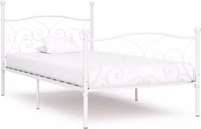 Berkfield Home White Metal Bed Frame with Slatted Base W/D/H: 100 x 200 cm