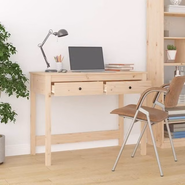 Berkfield Home Beautiful Writing Desk in Brown Solid Pine, W/D/H: 100 x 50 x 78 cm