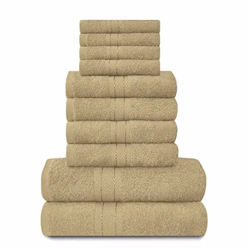 GAVENO CAVAILIA 10 Piece Egyptian Cotton Towel Set in Brown and Beige – 1
