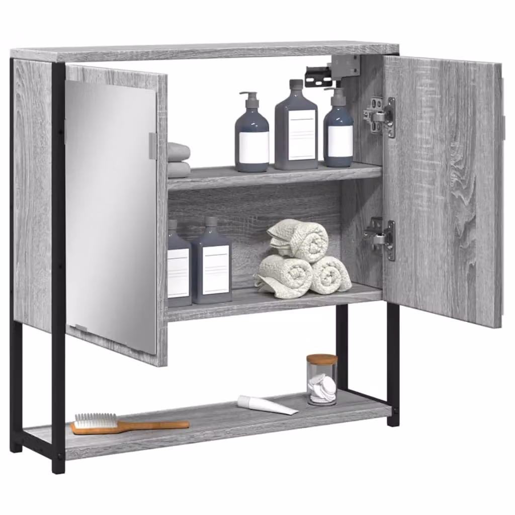 Berkfield Home Grey Sonoma Bathroom Mirror Cabinet, W: 60 cm, D: 16 cm, H: 60 cm – 3