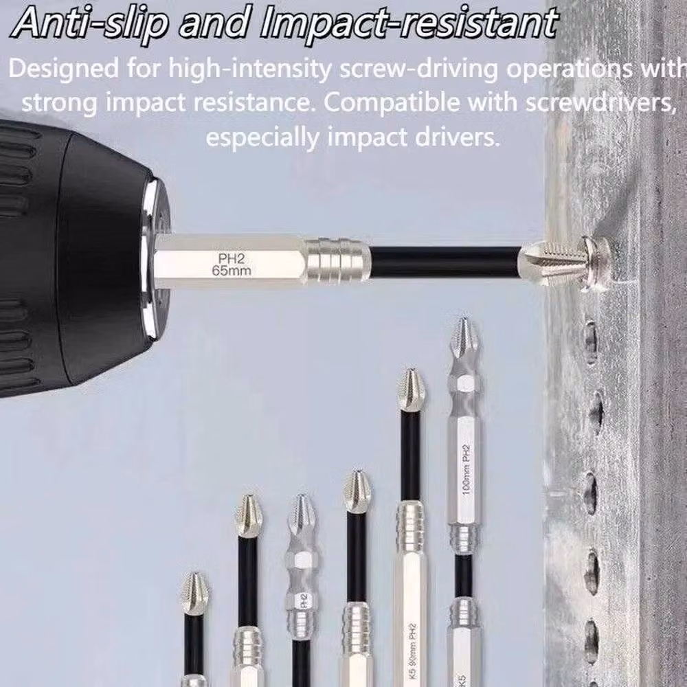 VOGREX 6-Piece Anti-Slip Magnetic Screwdriver Drill Bit Set in Silver – 3