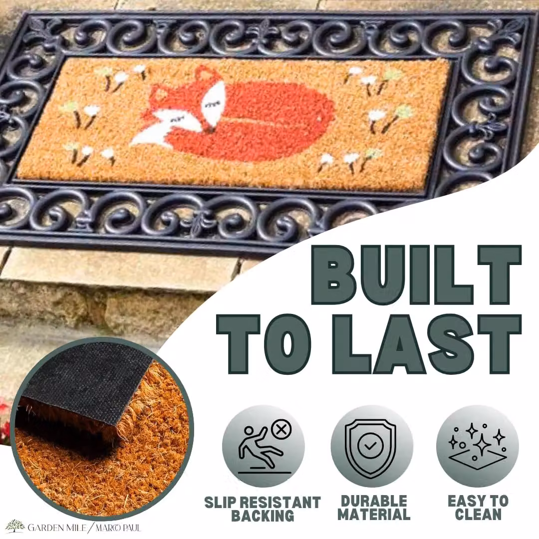 Marco Paul Non Slip Coir Door Mat Insert with Orange Fox Design, W/D/H: 100 x 100 x 1 cm – 7
