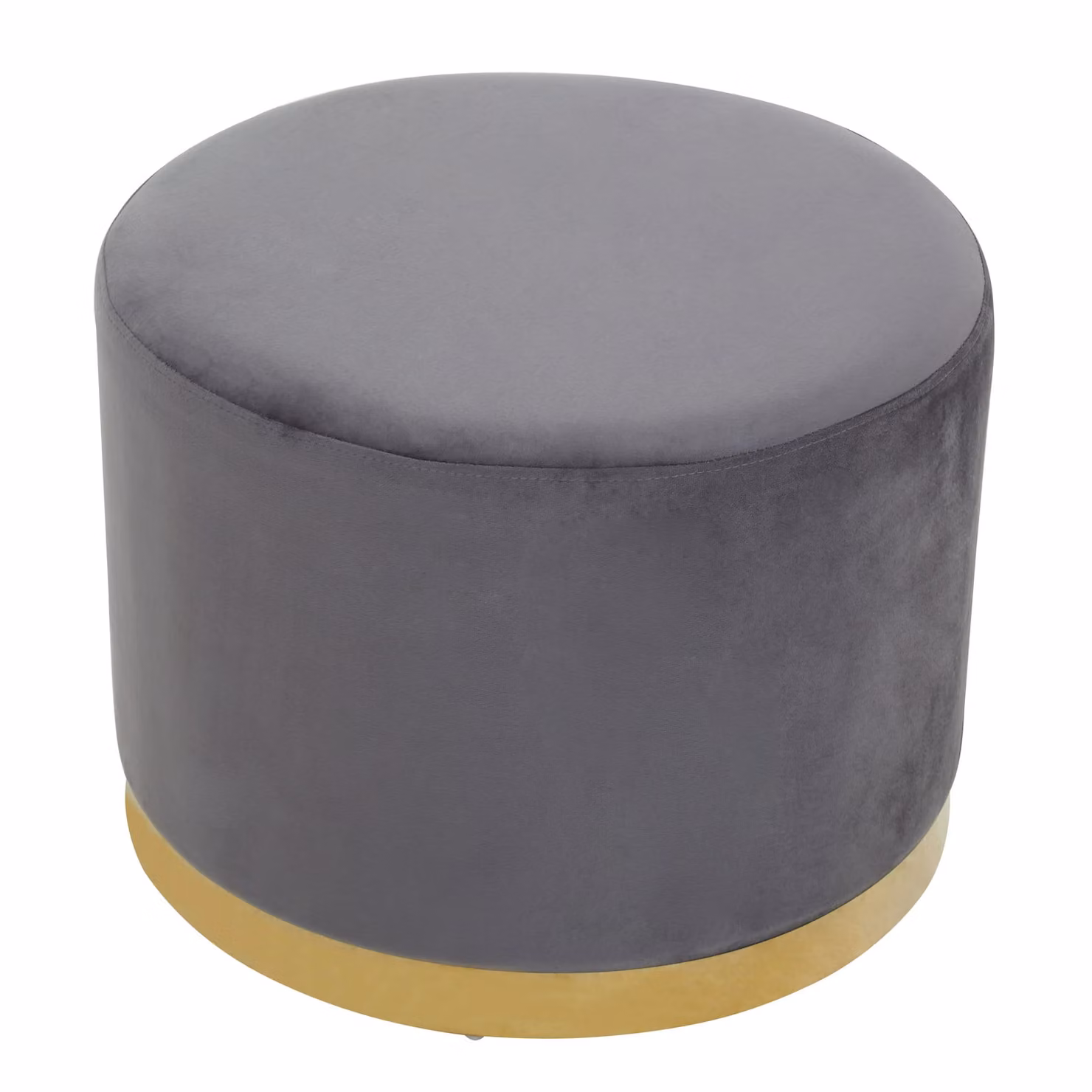 Orsina Grey Velvet Round Ottoman Footstool with Gold Metal Base, W/D/H: 40 x 40 x 55 cm – 1