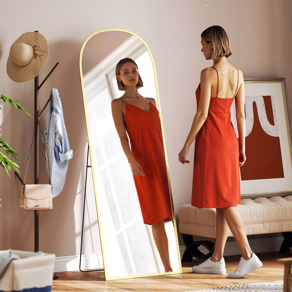 STILVORA Full Length Rectangular Mirror with Stand and Wall Mount, Gold – 2